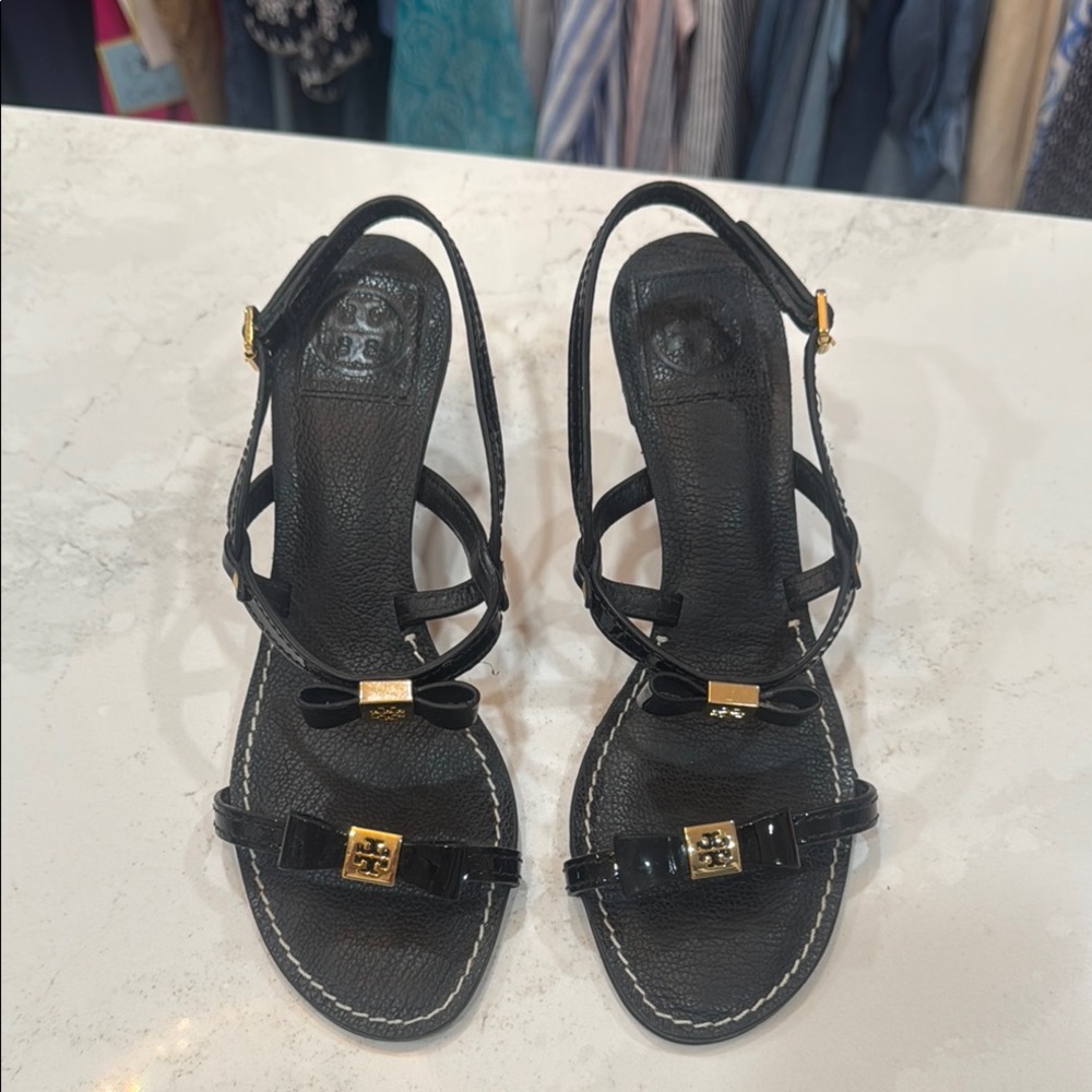 Tory Burch Black and Gold Strappy Sandals